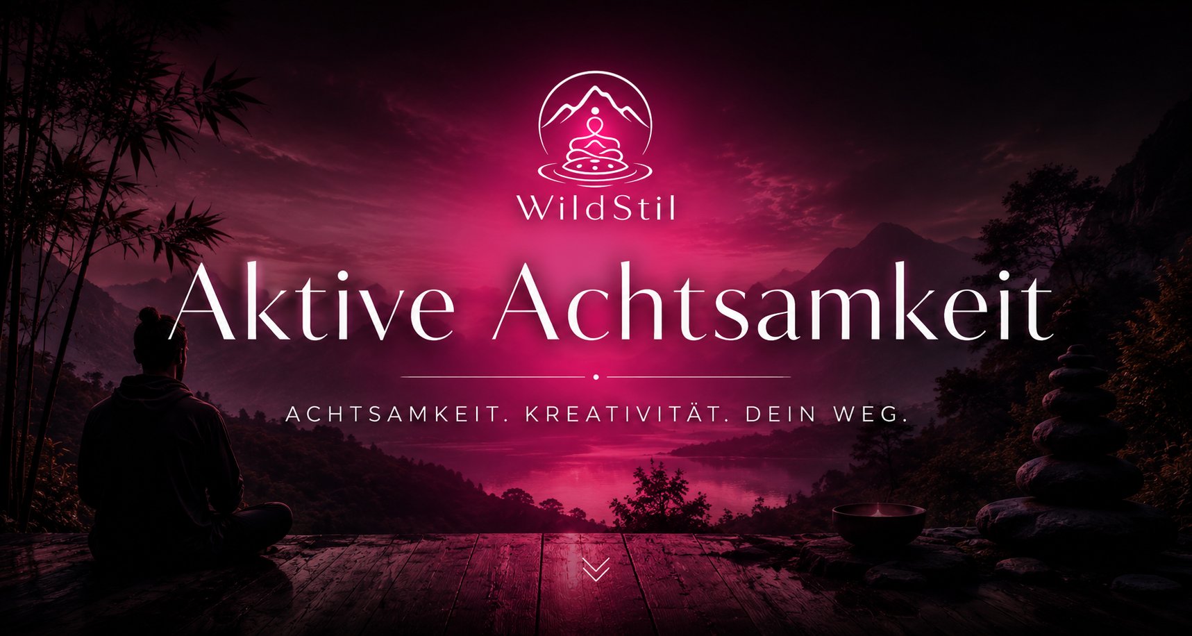 WildStil – Aktive Achtsamkeit, Magenta-Bergsee bei Daemmerung